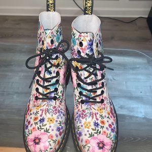 Doc Martens 1460 Women's Floral Bloom Leather Boots White